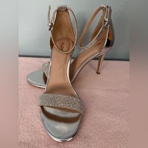 Aldo Metallic Silver Strappy Heels 7.5